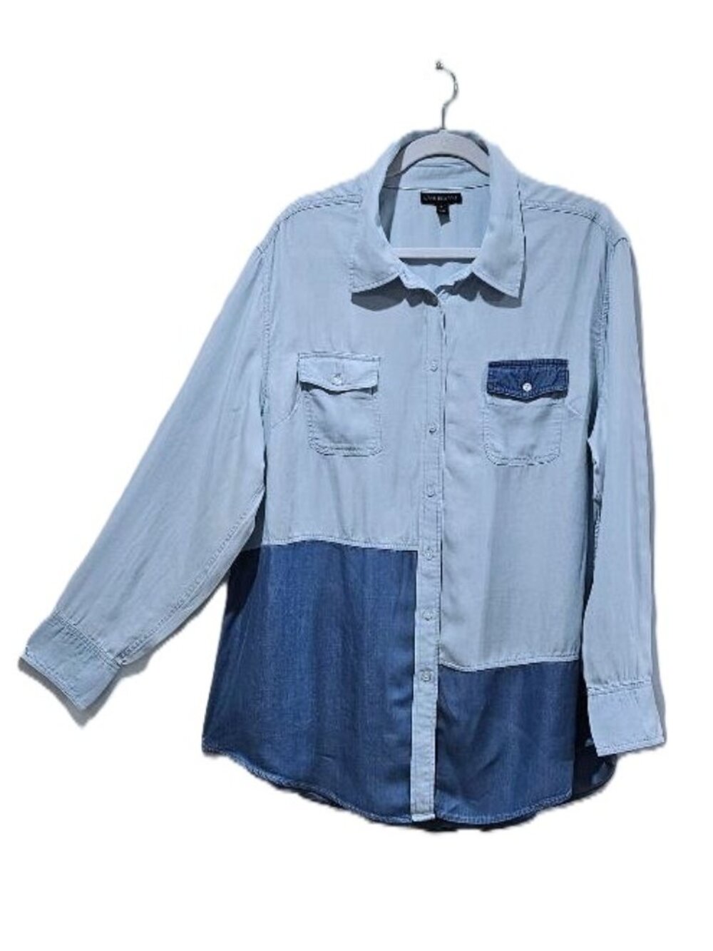 LANE BRYANT COLORBLOCK DENIM CHAMBRAY LONG SLEEVE SHIRT 18